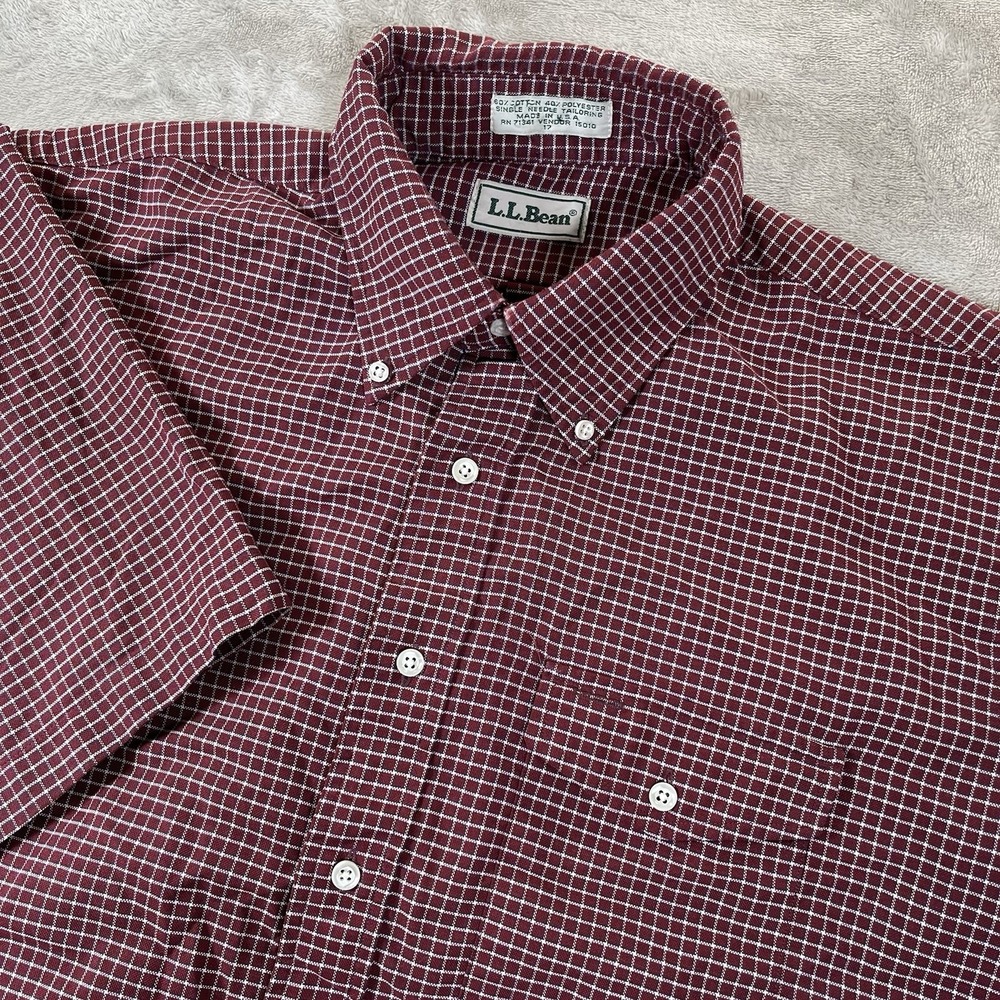 Vintage LL Bean USA Red Mens Shirt Gingham Check Size XL